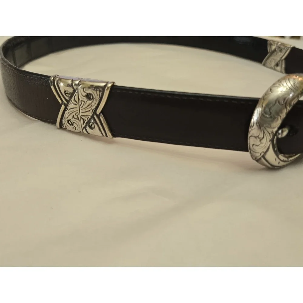 Brighton Reversible Western Belt Black Tan‎ Croc Leather Silver Buckle Size M 32